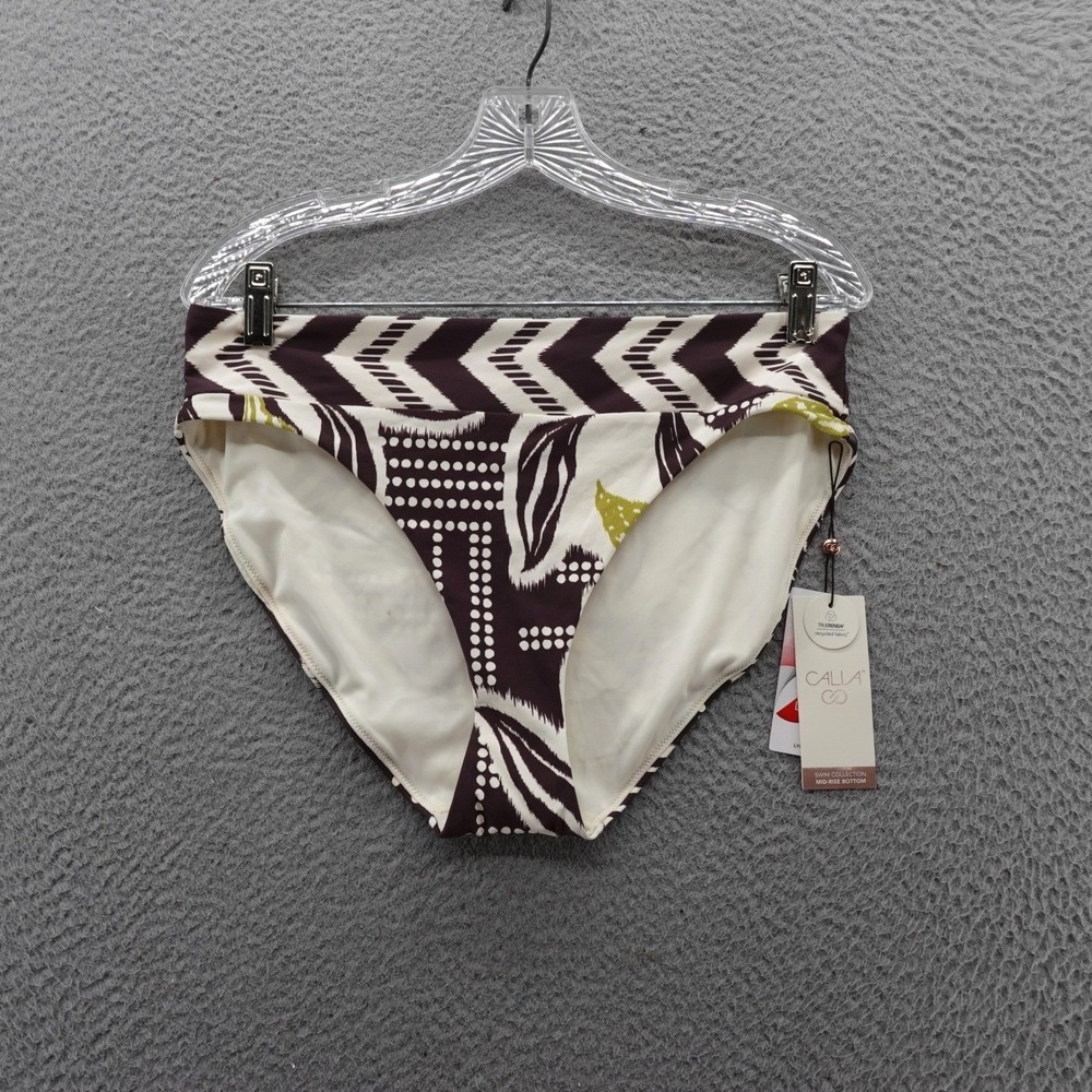 Calia Women Primitive Pointillism Mid Rise Swim Bottom Brown Cream Size M NEW